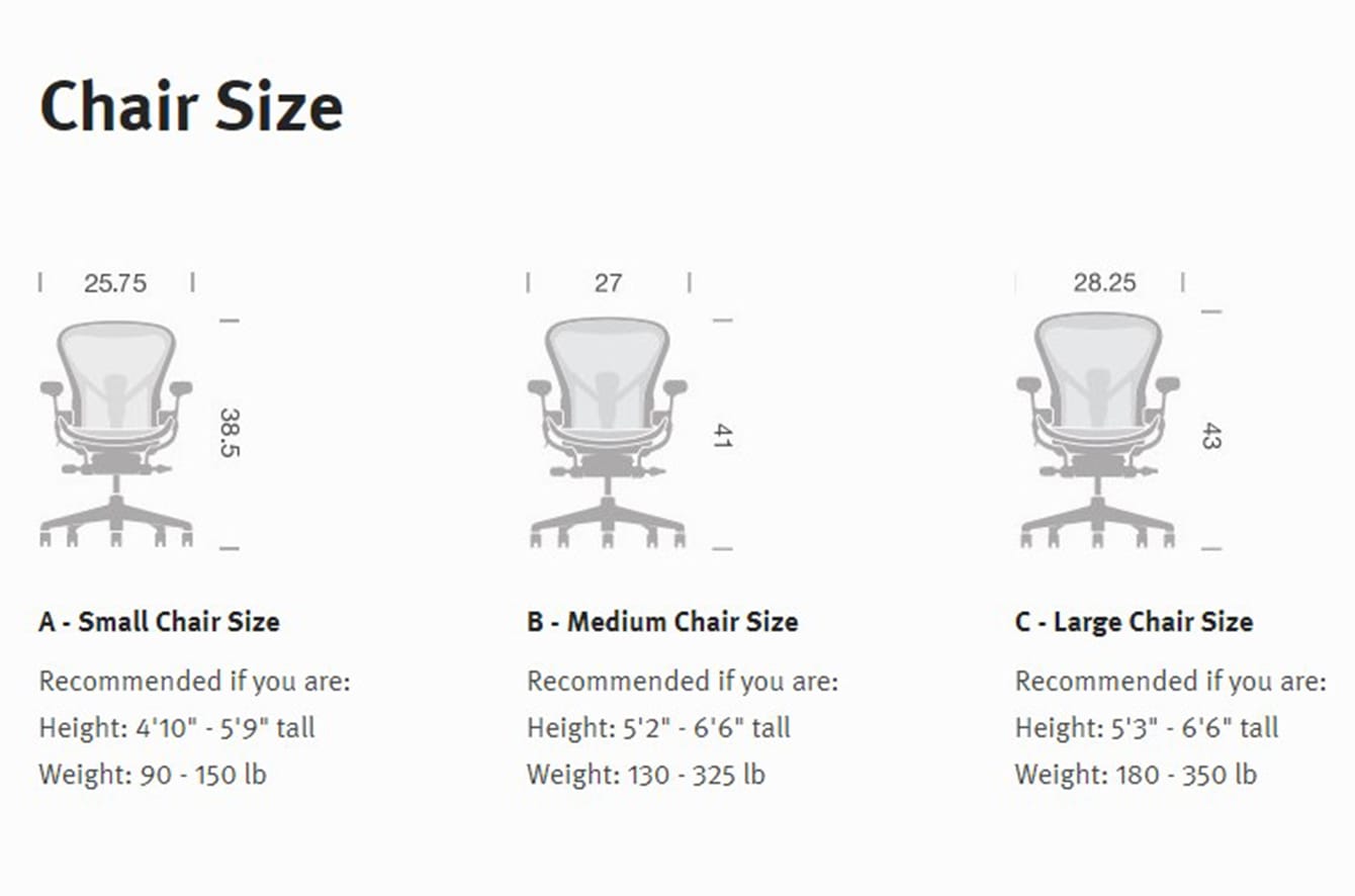 Aeron Collection Chair Size