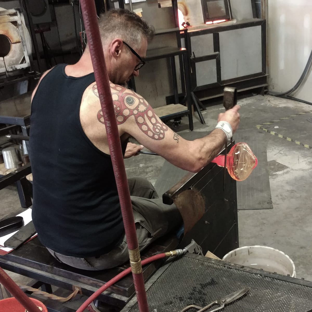 Hammerton Studio glassblowing artisan at work in the Salt Lake City studio.